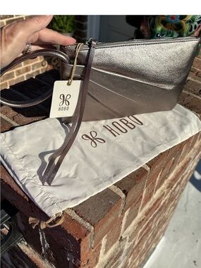 HOBO Metallic Pewter Wristlet Clutch
